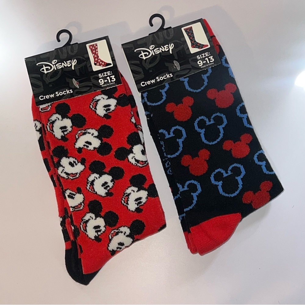 🆕  2 Pair Disney Mickey Mouse Crew Socks | Size 9-13